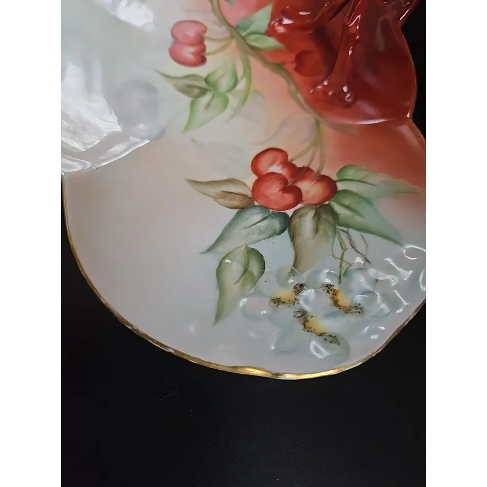 Limoges Cherries Split Handled Victorian Vanity Tray W.G. & Co Antique Gold Trim
